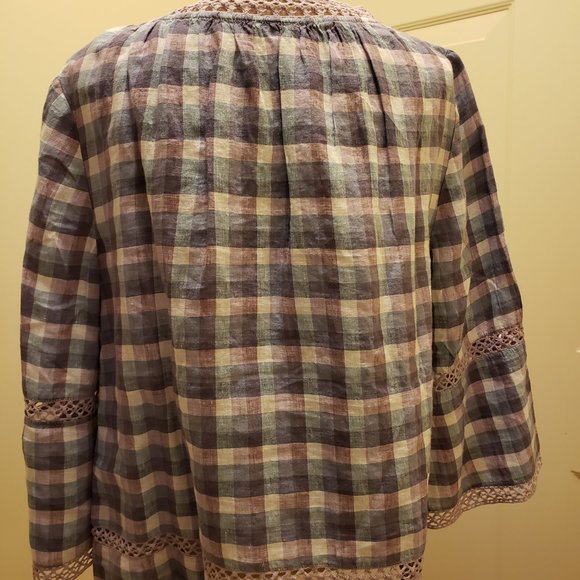 Chico's linen tunic in blue, white & lilac - sz 2 - Picture 5 of 8